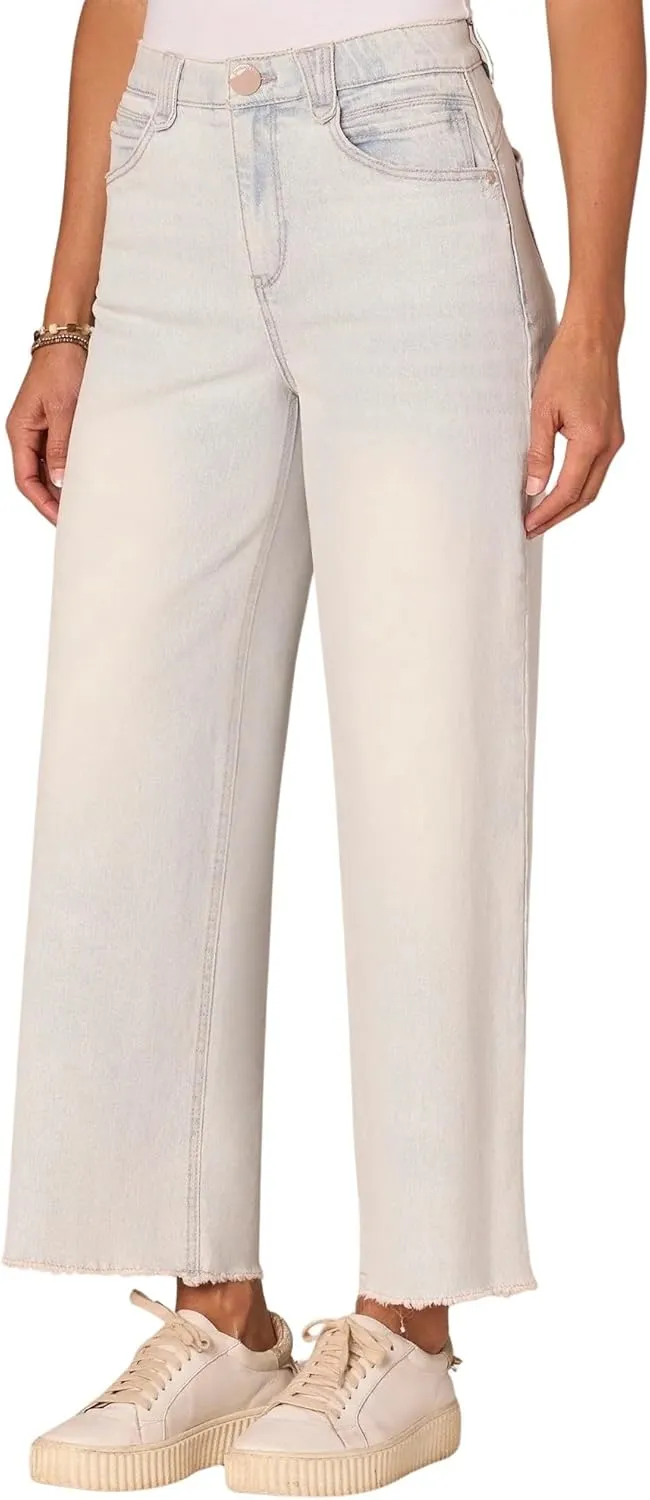 Ab Solution Skyrise Round Up Boyfriend Wide Leg Jeans with Fray Hem