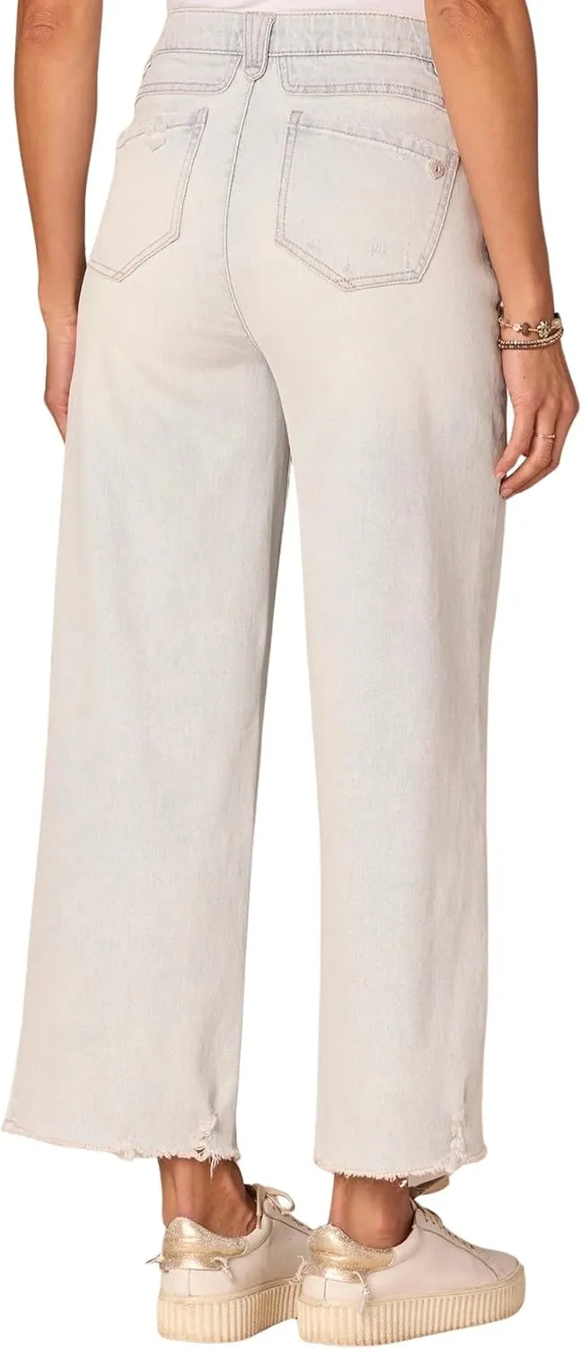 Ab Solution Skyrise Round Up Boyfriend Wide Leg Jeans with Fray Hem
