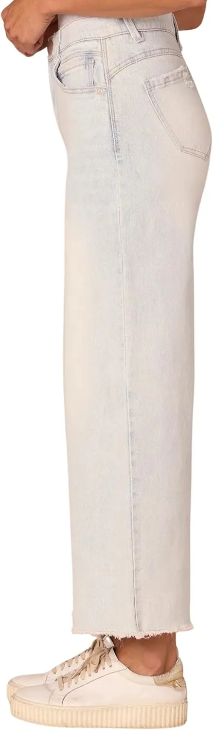 Ab Solution Skyrise Round Up Boyfriend Wide Leg Jeans with Fray Hem
