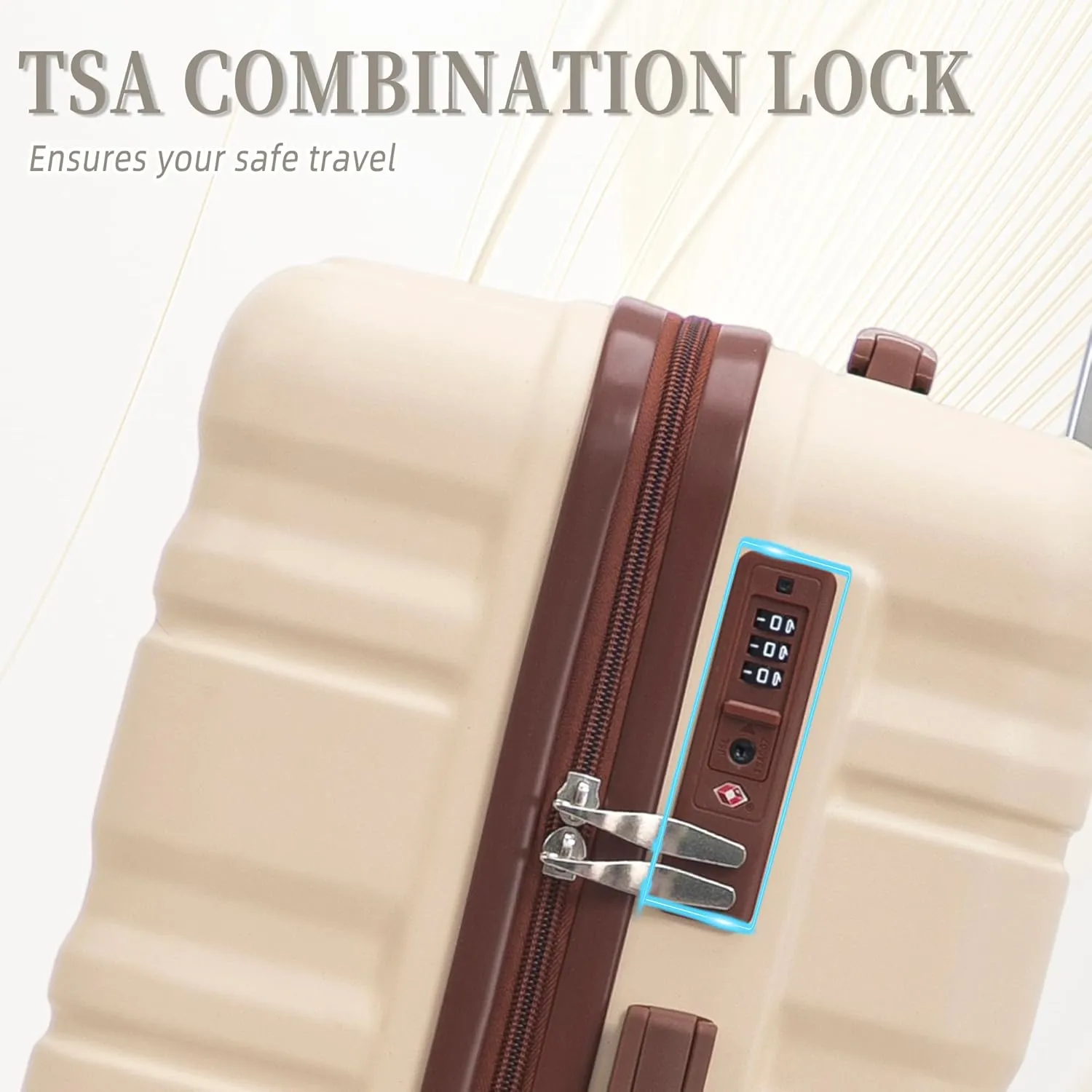 ABS Spinner Wheel Luggage - Carry-On Suitcase with TSA Lock, Durable & Waterproof, Large Capacity, Ergonomic Handle, Beige