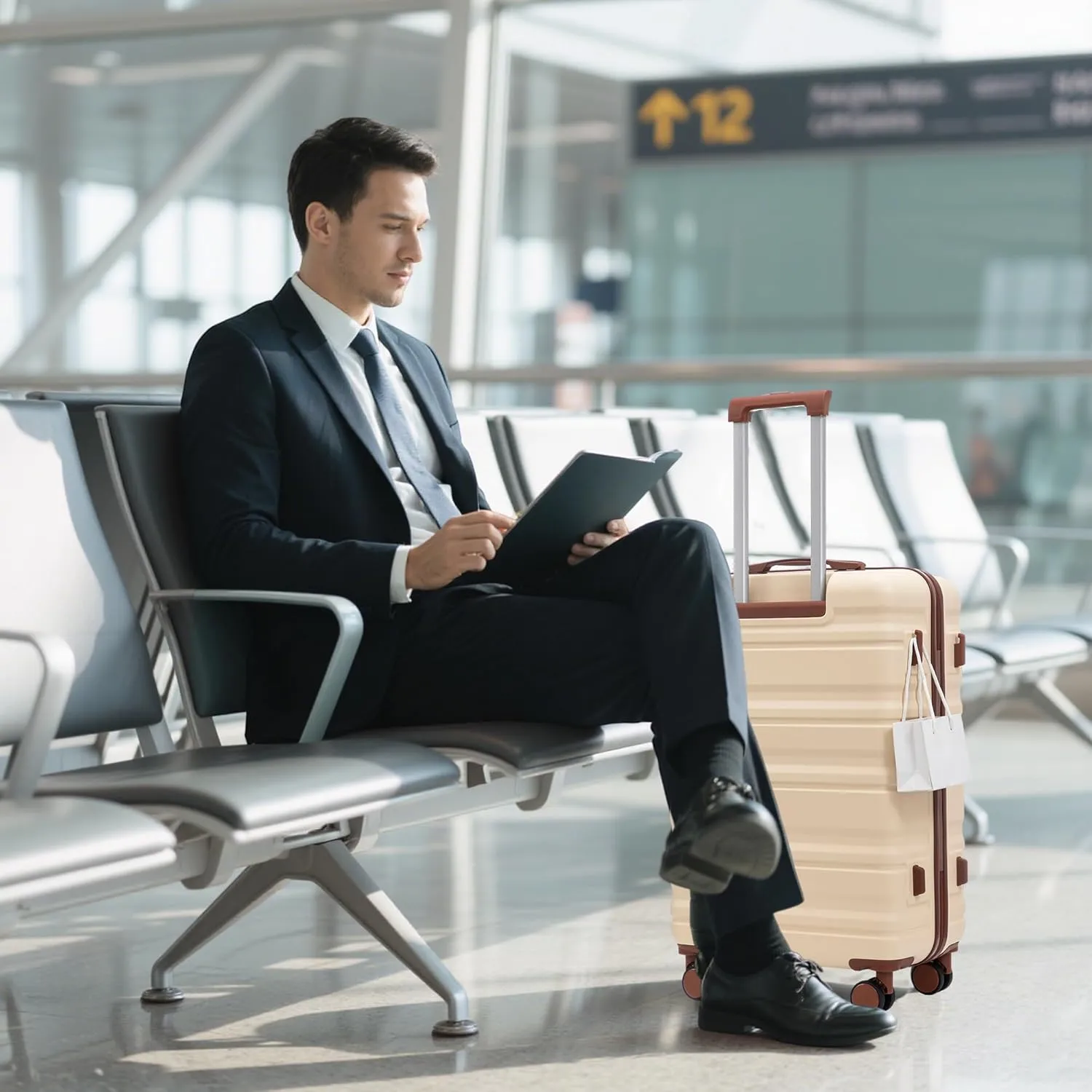 ABS Spinner Wheel Luggage - Carry-On Suitcase with TSA Lock, Durable & Waterproof, Large Capacity, Ergonomic Handle, Beige