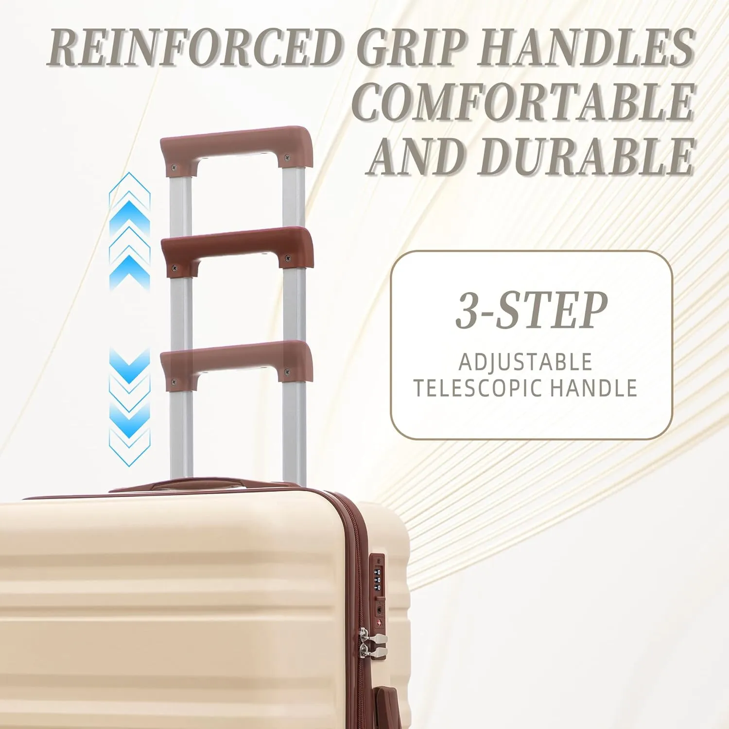 ABS Spinner Wheel Luggage - Carry-On Suitcase with TSA Lock, Durable & Waterproof, Large Capacity, Ergonomic Handle, Beige