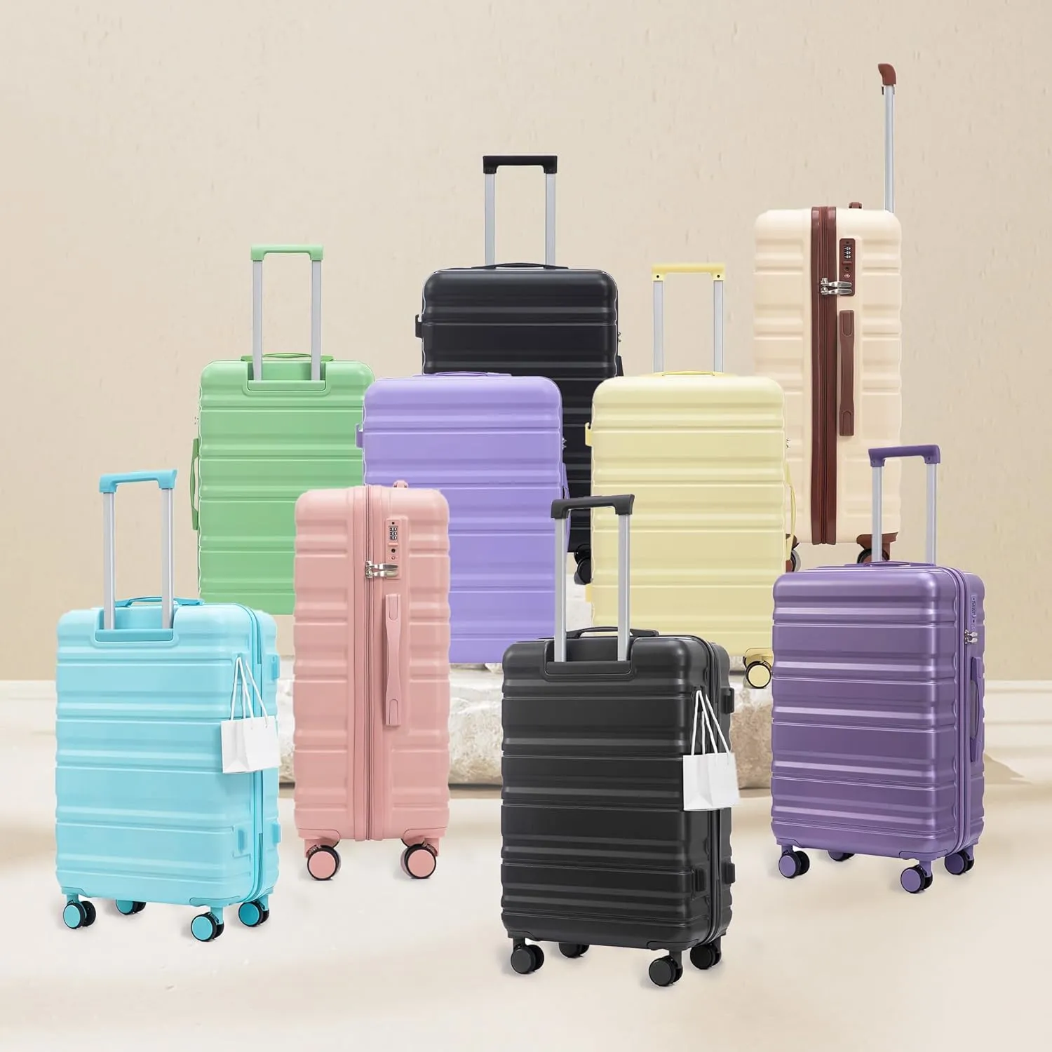 ABS Spinner Wheel Luggage - Carry-On Suitcase with TSA Lock, Durable & Waterproof, Large Capacity, Ergonomic Handle, Beige