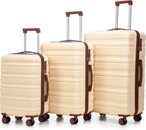 ABS Spinner Wheel Luggage - Carry-On Suitcase with TSA Lock, Durable & Waterproof, Large Capacity, Ergonomic Handle, Beige