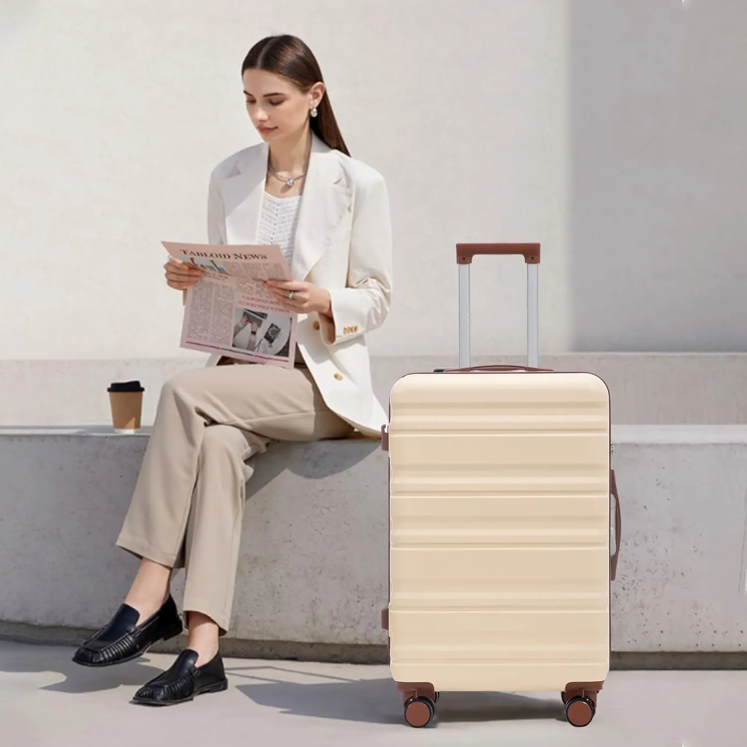 ABS Spinner Wheel Luggage - Carry-On Suitcase with TSA Lock, Durable & Waterproof, Large Capacity, Ergonomic Handle, Beige