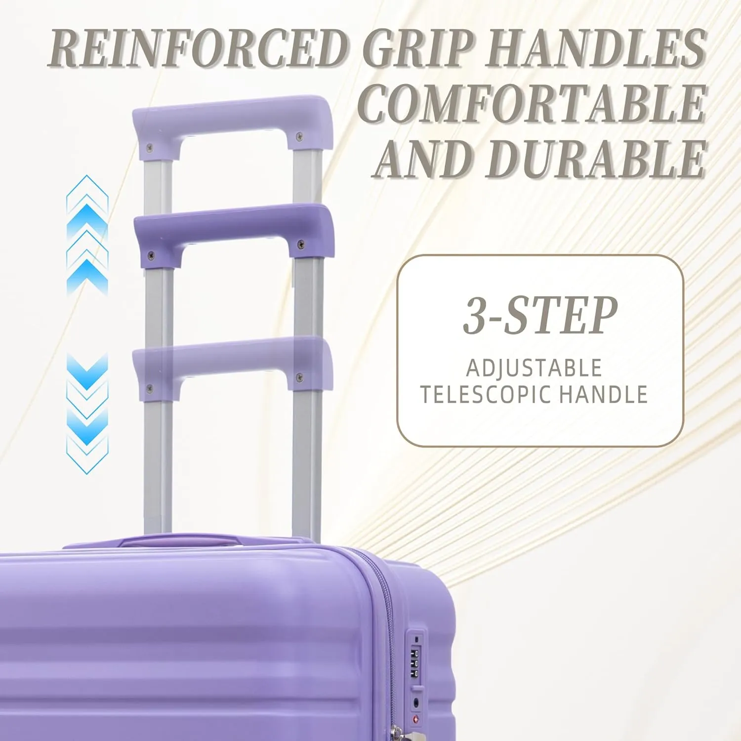 ABS Spinner Wheel Luggage - Carry-On Suitcase with TSA Lock, Durable & Waterproof, Large Capacity, Ergonomic Handle, Blue Purple