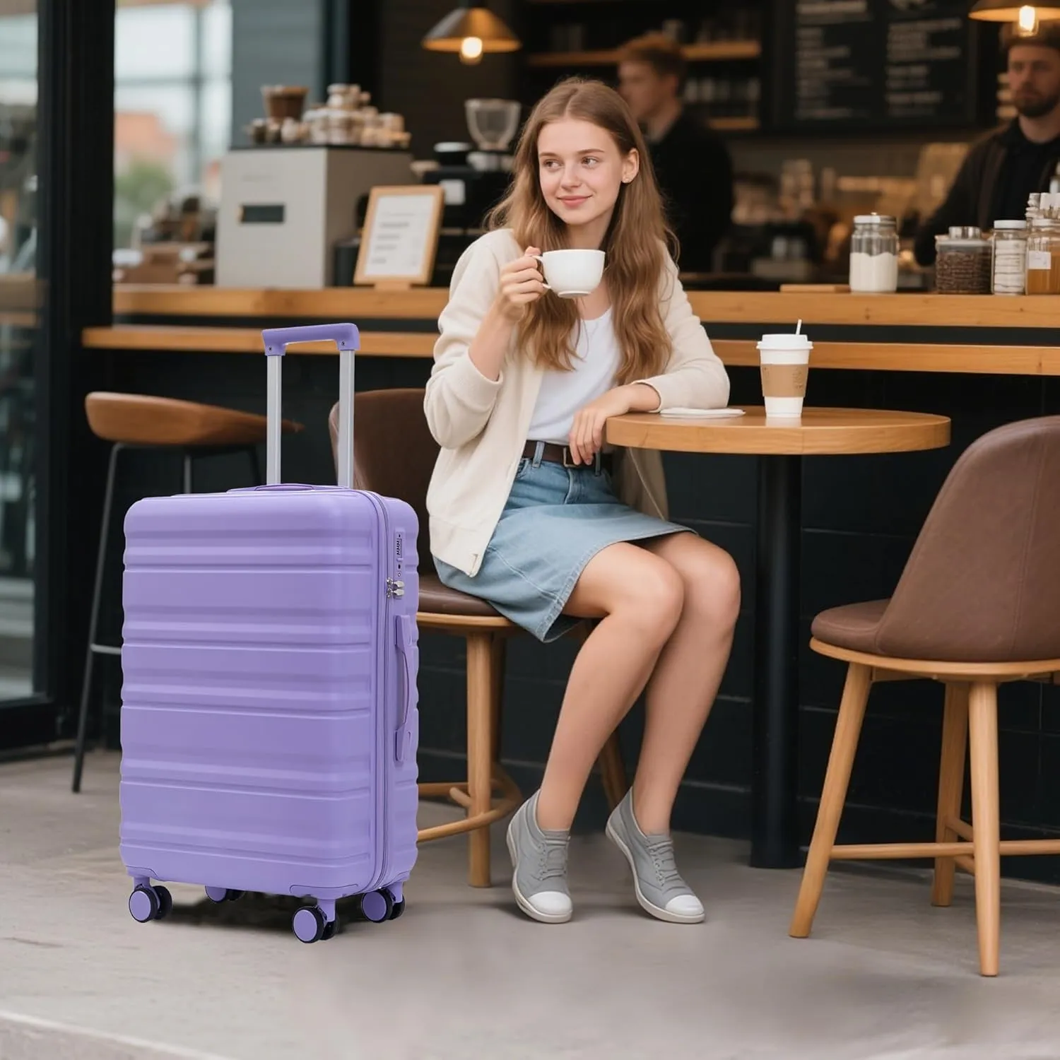 ABS Spinner Wheel Luggage - Carry-On Suitcase with TSA Lock, Durable & Waterproof, Large Capacity, Ergonomic Handle, Blue Purple
