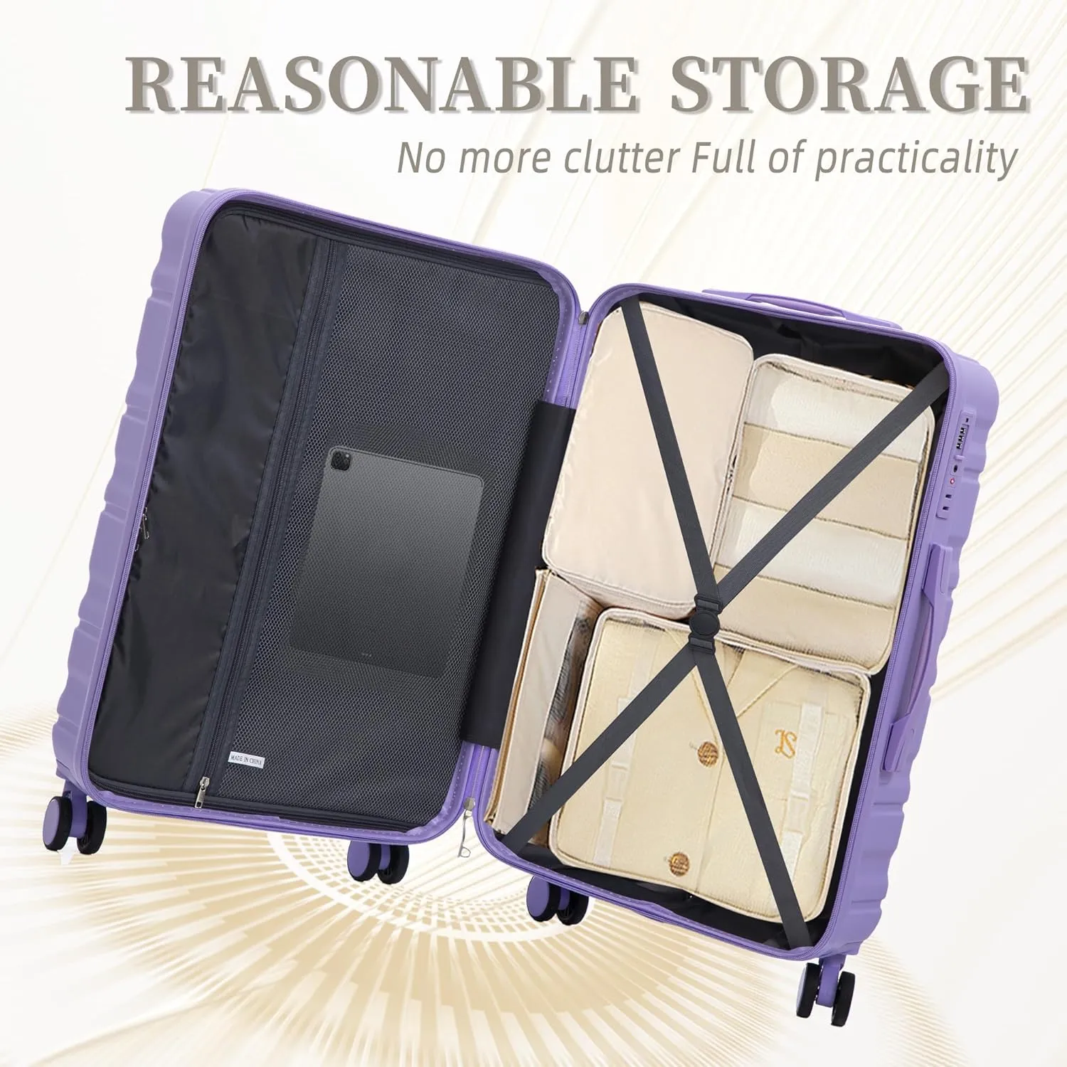 ABS Spinner Wheel Luggage - Carry-On Suitcase with TSA Lock, Durable & Waterproof, Large Capacity, Ergonomic Handle, Blue Purple