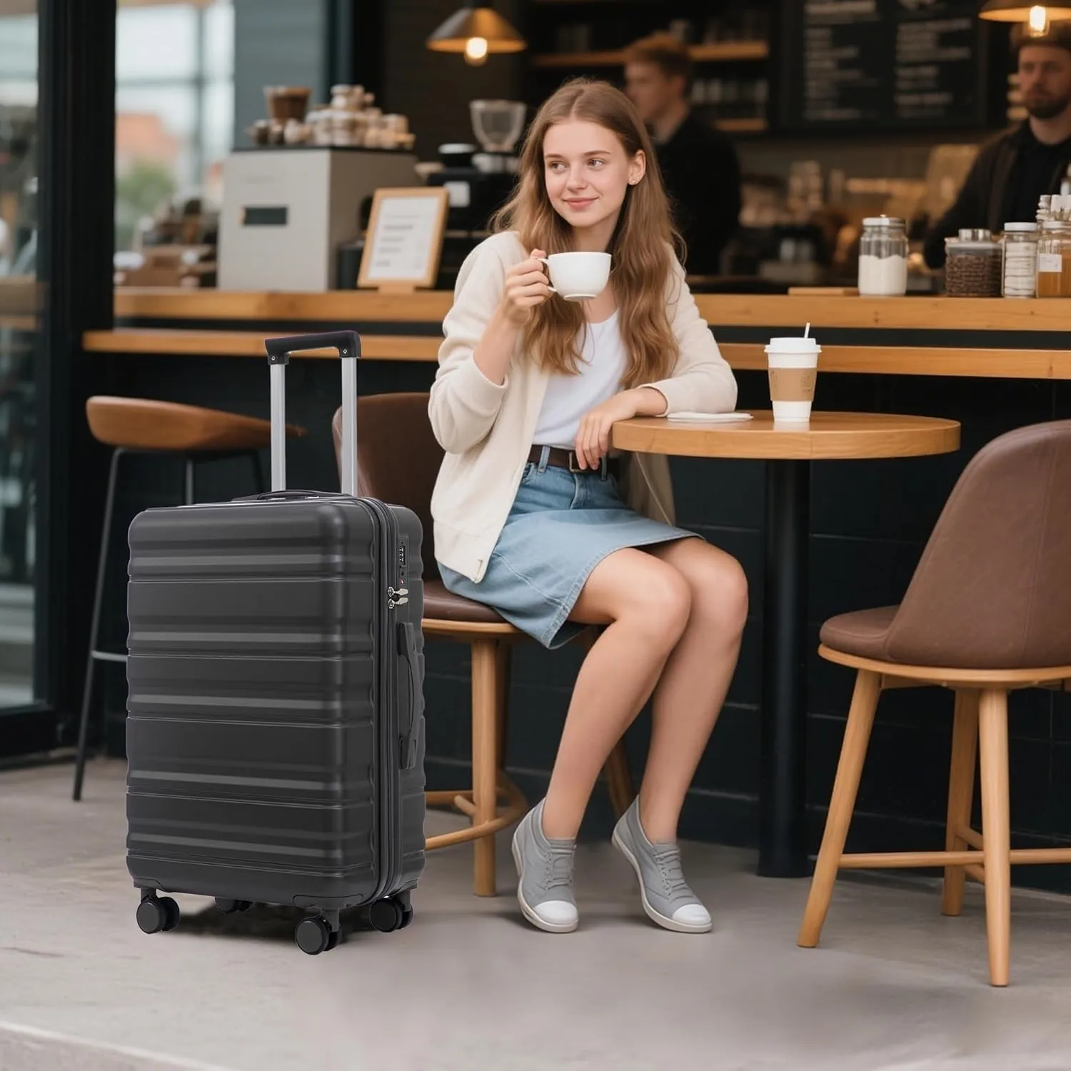 ABS Spinner Wheel Luggage - Carry-On Suitcase with TSA Lock, Durable & Waterproof, Large Capacity, Ergonomic Handle, Dark Gray