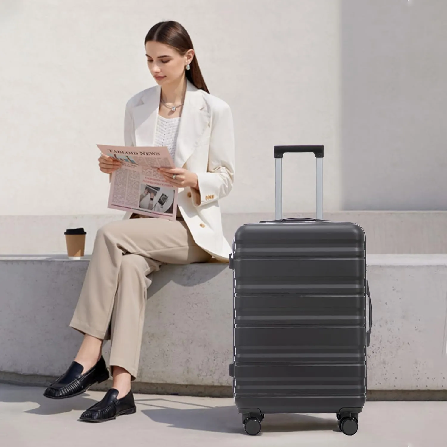 ABS Spinner Wheel Luggage - Carry-On Suitcase with TSA Lock, Durable & Waterproof, Large Capacity, Ergonomic Handle, Dark Gray