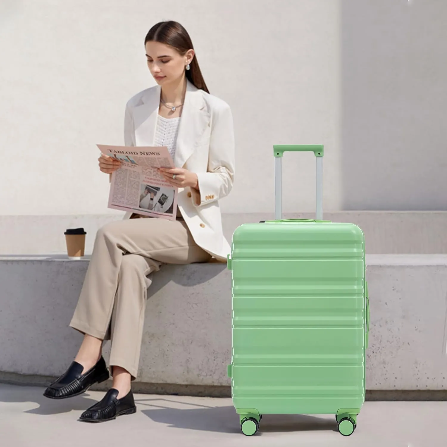 ABS Spinner Wheel Luggage - Carry-On Suitcase with TSA Lock, Durable & Waterproof, Large Capacity, Ergonomic Handle, Green
