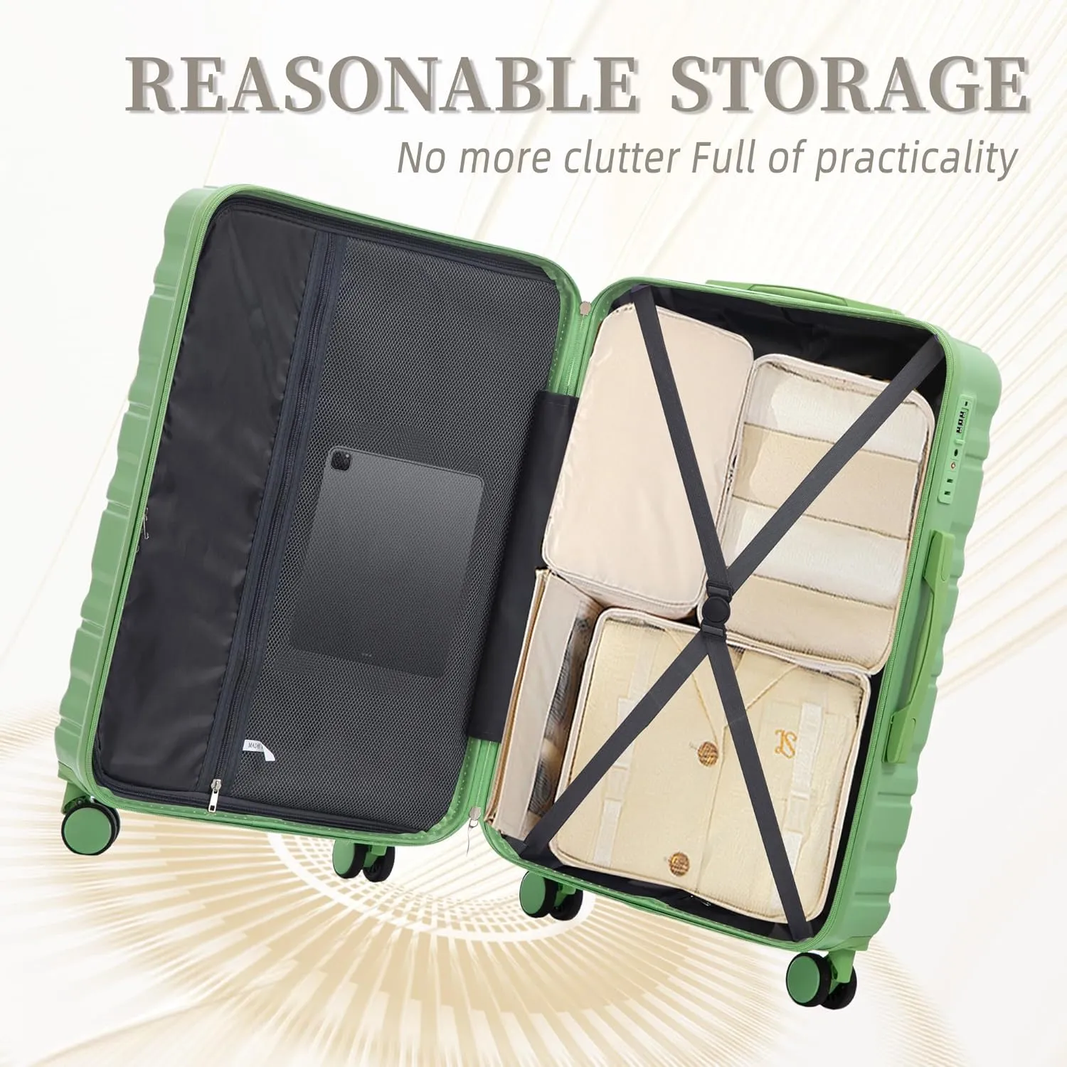 ABS Spinner Wheel Luggage - Carry-On Suitcase with TSA Lock, Durable & Waterproof, Large Capacity, Ergonomic Handle, Green