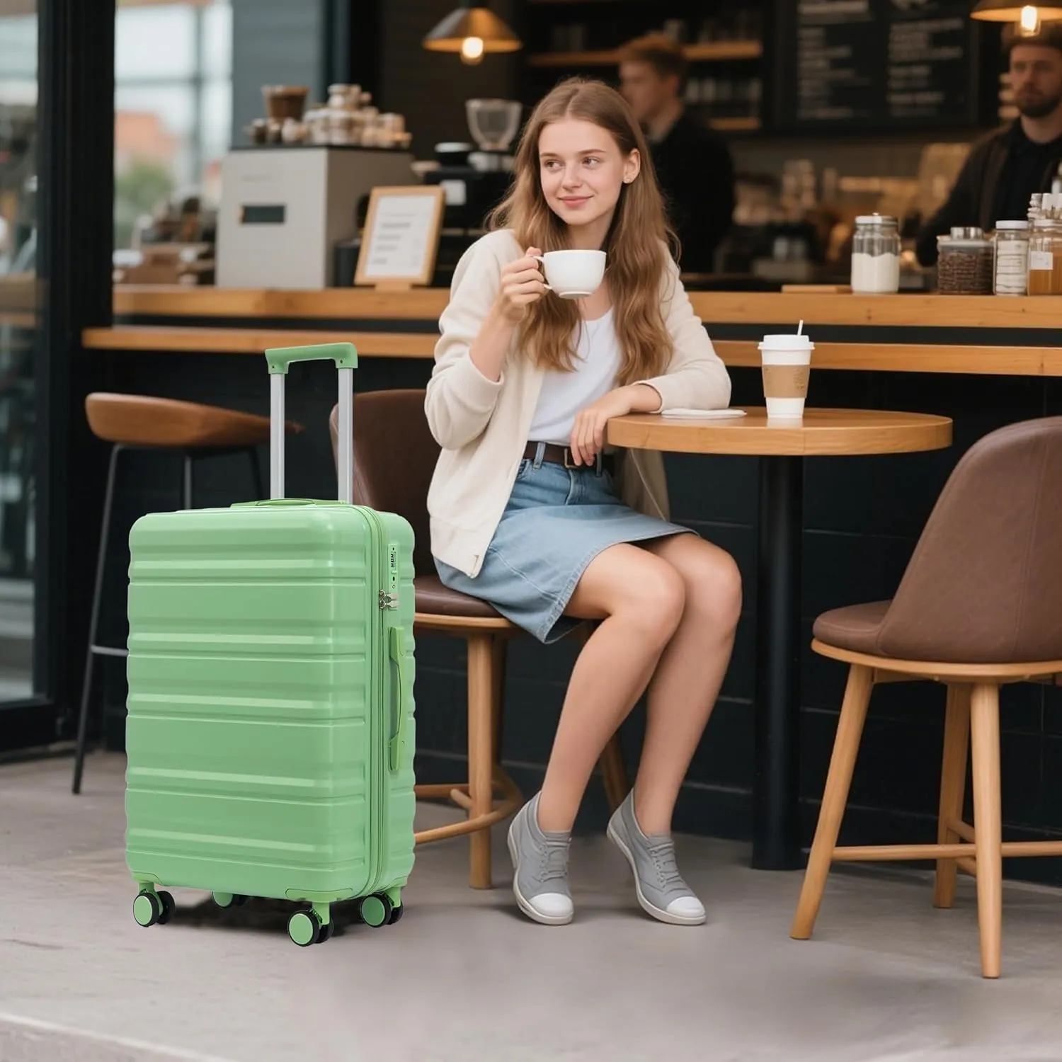 ABS Spinner Wheel Luggage - Carry-On Suitcase with TSA Lock, Durable & Waterproof, Large Capacity, Ergonomic Handle, Green