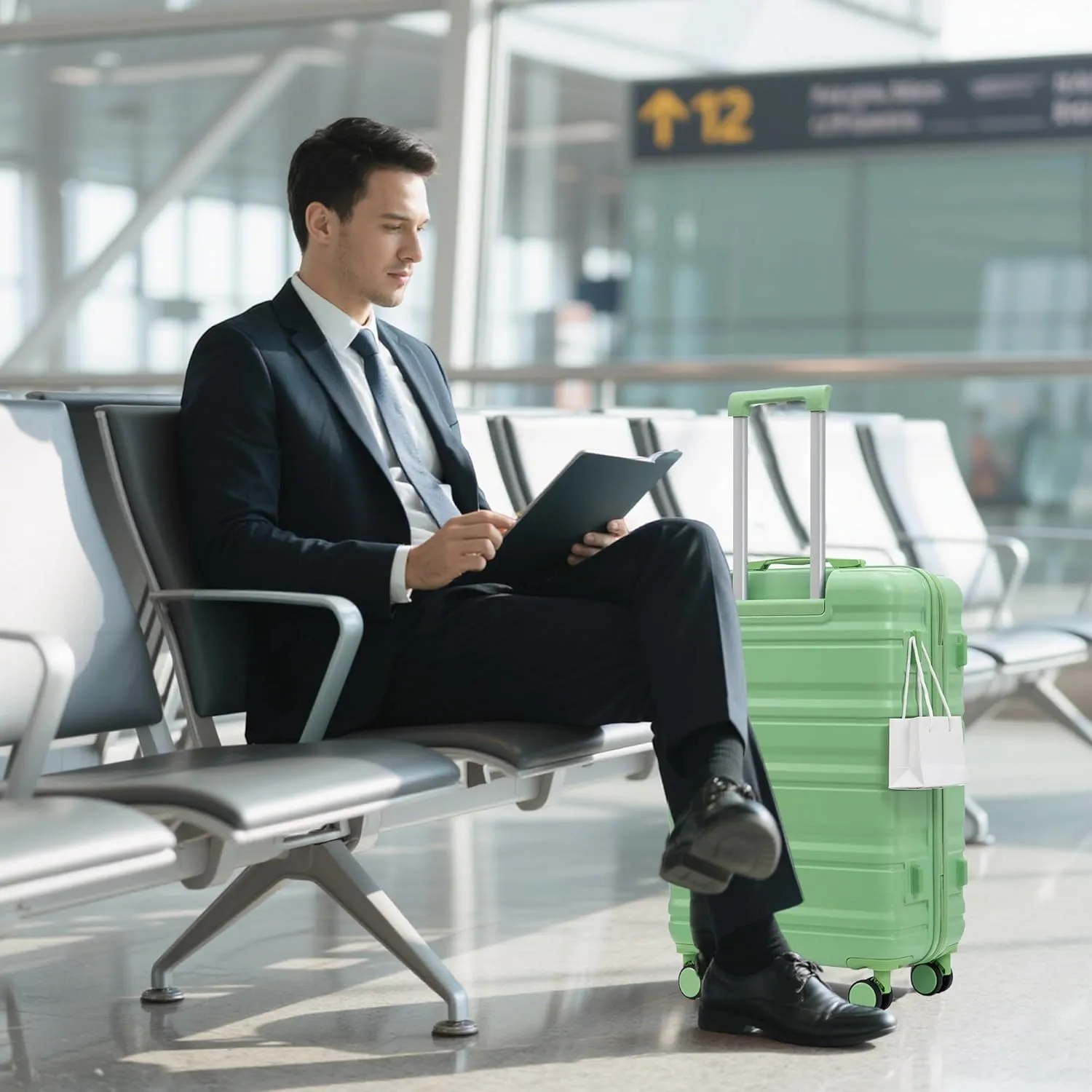 ABS Spinner Wheel Luggage - Carry-On Suitcase with TSA Lock, Durable & Waterproof, Large Capacity, Ergonomic Handle, Green