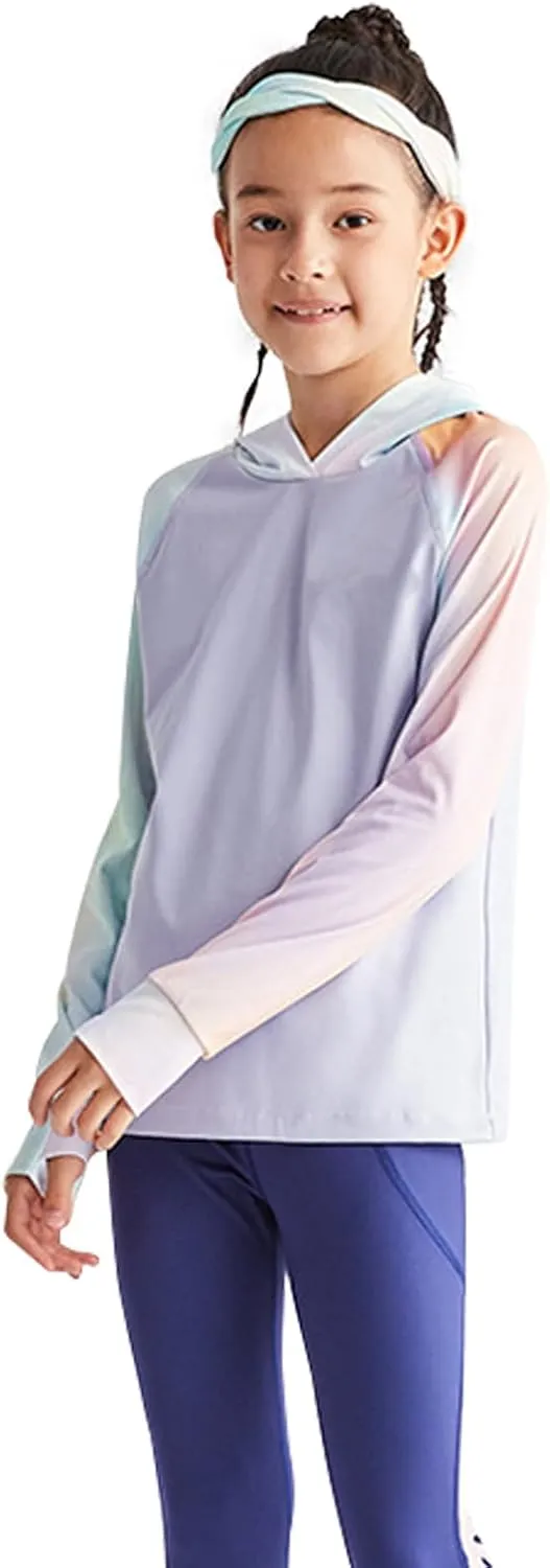ACESTAR Girls Long Sleeve Sun Shirt, UPF50  UV/Sun Protection Athletic Hoodie with Thumb Hole Kids Quick Dry Fit UV Shirts