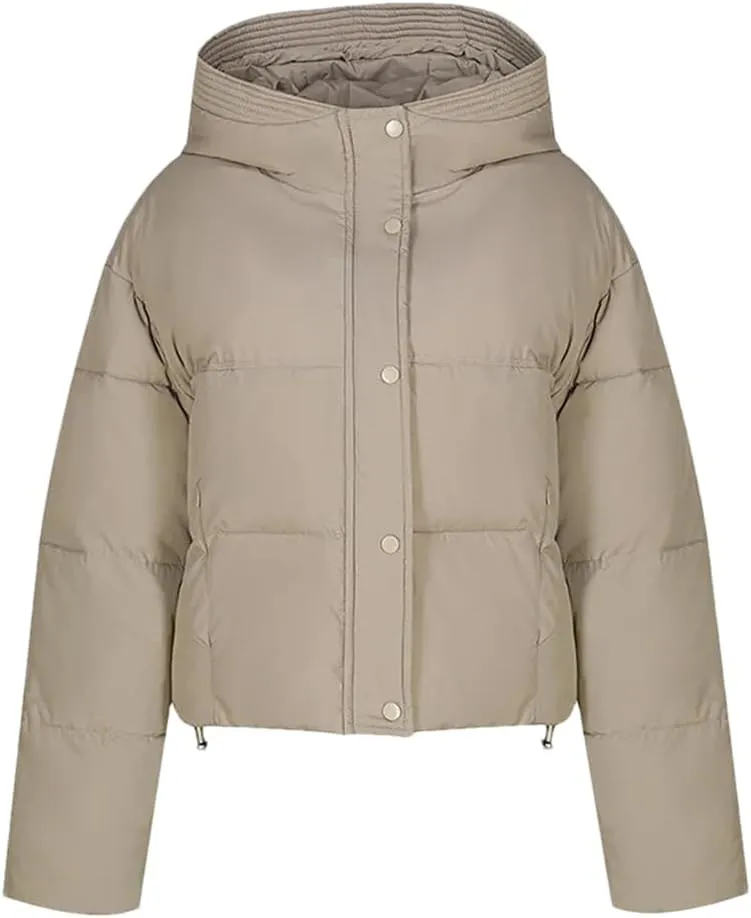 Adhdyuud Women Hooded Short Cotton Padded Coat Winter Warm Solid Casual Zipper Outwear
