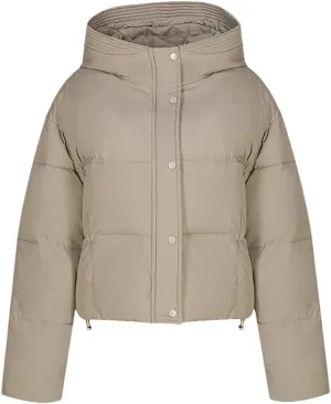 Adhdyuud Women Hooded Short Cotton Padded Coat Winter Warm Solid Casual Zipper Outwear