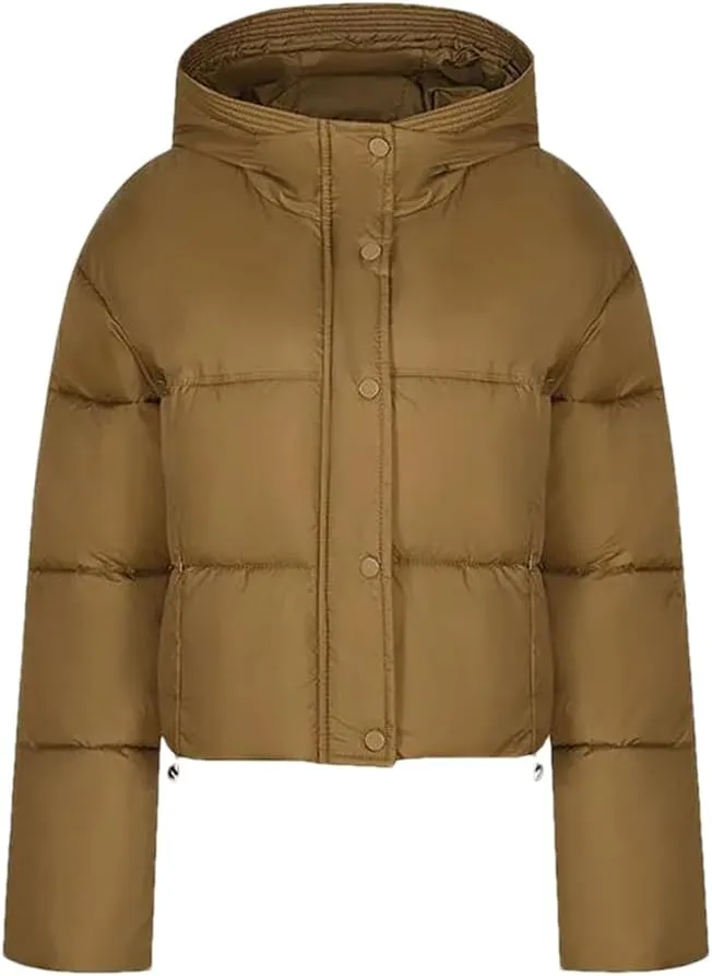 Adhdyuud Women Hooded Short Cotton Padded Coat Winter Warm Solid Casual Zipper Outwear
