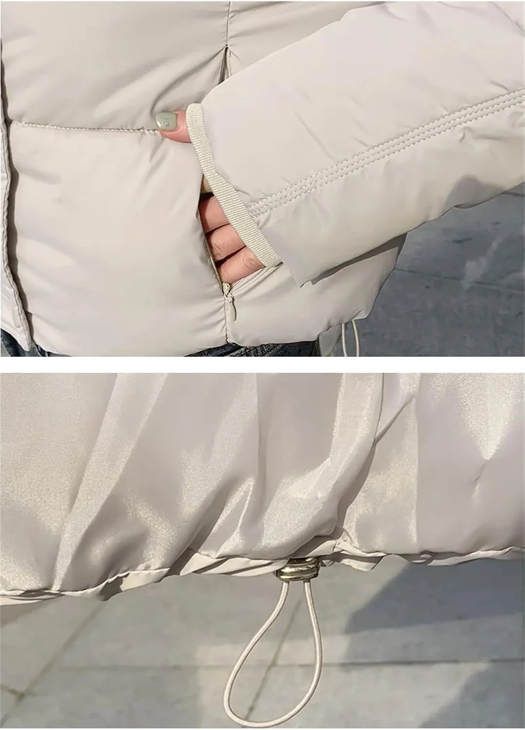 Adhdyuud Women Hooded Short Cotton Padded Coat Winter Warm Solid Casual Zipper Outwear