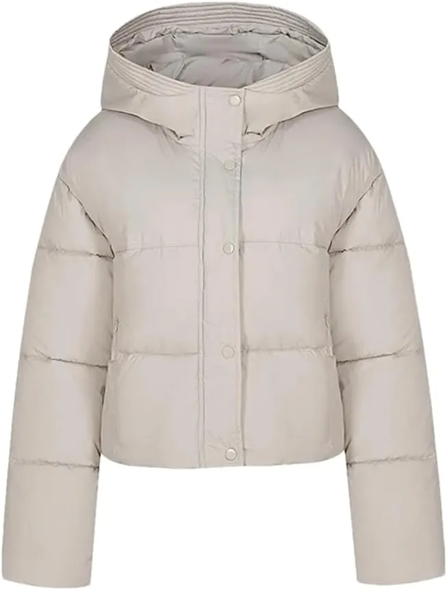 Adhdyuud Women Hooded Short Cotton Padded Coat Winter Warm Solid Casual Zipper Outwear