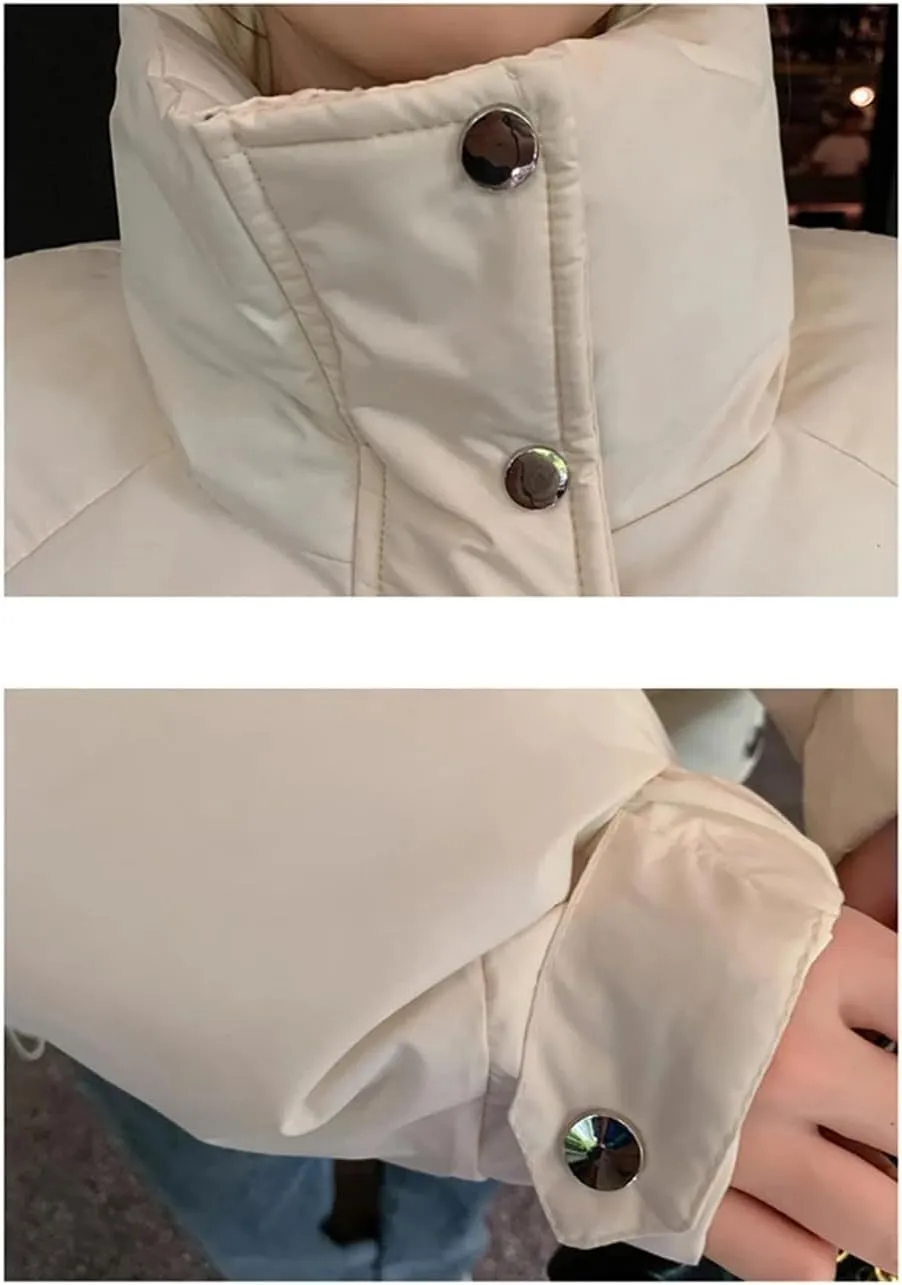 Adhdyuud Womens Solid Stand-Up Collar Zipper Coat With Pocket Casual Winter Warm Cotton Padded Outwear
