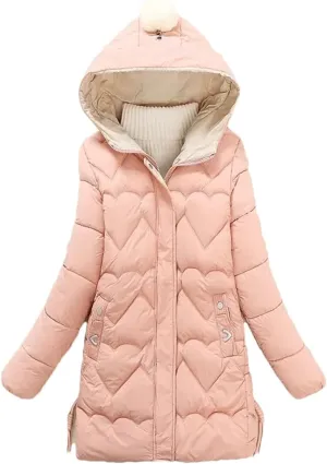 Adhdyuud Womens Solid With Pocket Cotton Padded Coat Casual Hooded Zipper Warm Jacket Winter