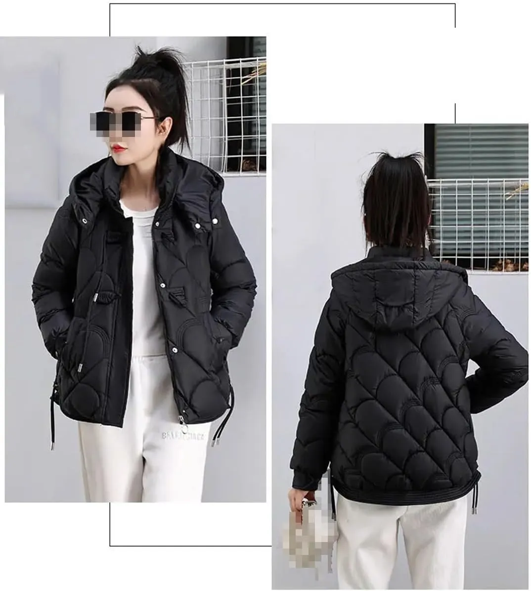Adhdyuud Womens Solid Zippers Hooded Cotton Padded Coat Loose Casual Hooded Thicken Warm Outwear