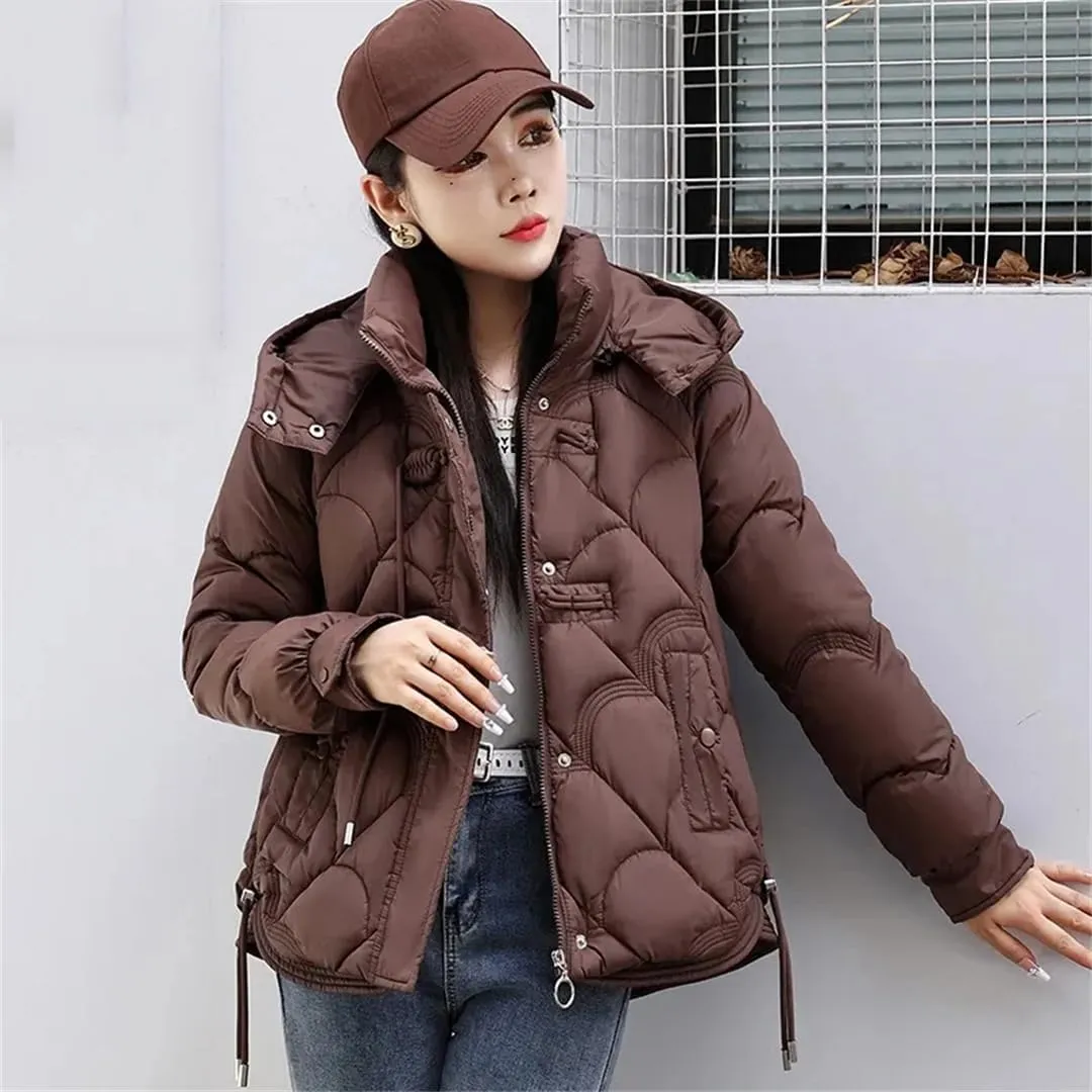 Adhdyuud Womens Solid Zippers Hooded Cotton Padded Coat Loose Casual Hooded Thicken Warm Outwear