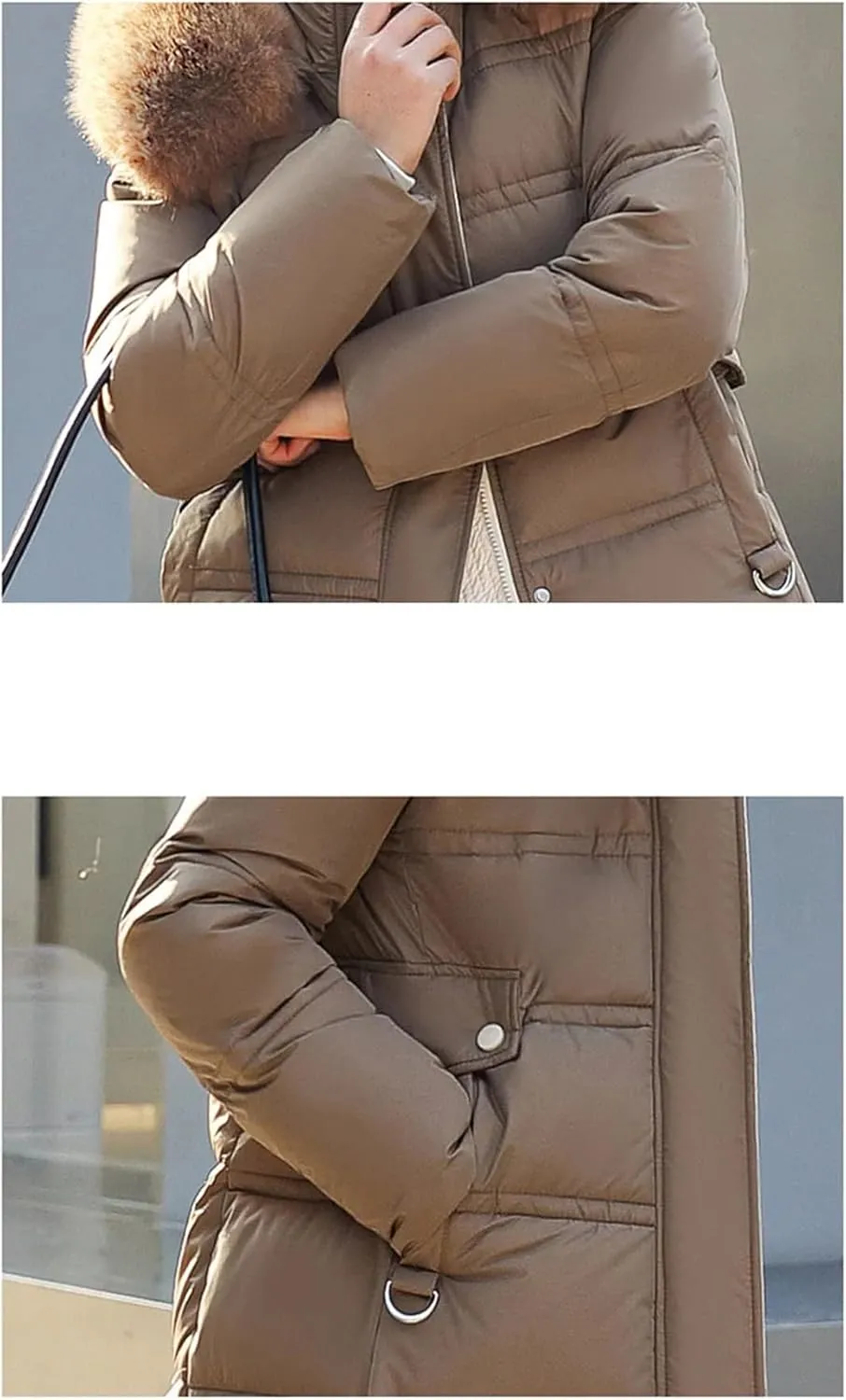 Adhdyuud Womens With Pocket Long Winter Jacket Solid Hooded Zipper Office Cotton Padded Coat