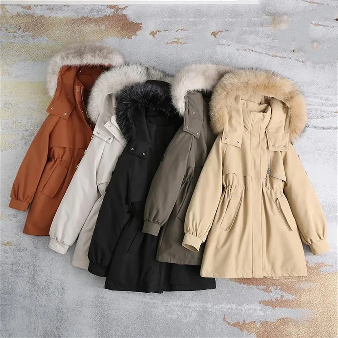 Adhdyuud Womens With Pocket Solid Winter Jacket Casual Hooded Thicken Warm Cotton Padded Coat