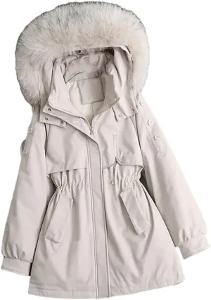 Adhdyuud Womens With Pocket Solid Winter Jacket Casual Hooded Thicken Warm Cotton Padded Coat