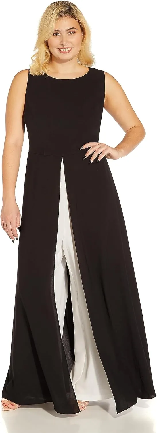 Adrianna Papell Womens Crepe Overlay Jumpsuit