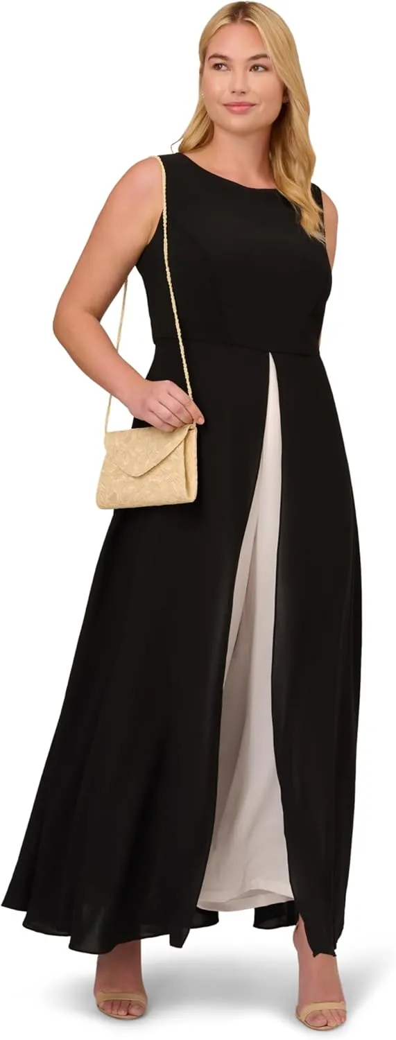 Adrianna Papell Womens Crepe Overlay Jumpsuit
