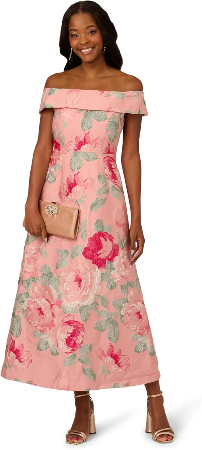 Adrianna Papell Women's Off Shoulder Jacquard Dress