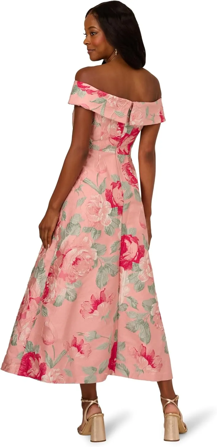 Adrianna Papell Women's Off Shoulder Jacquard Dress
