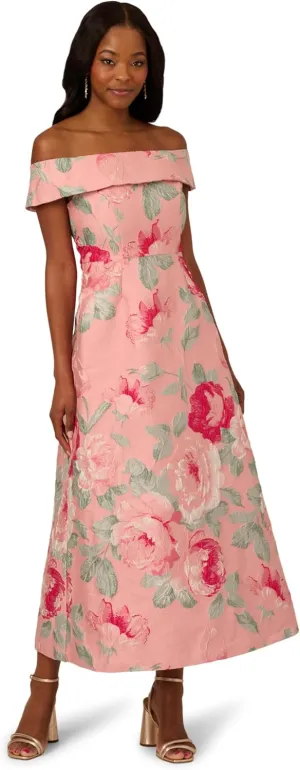 Adrianna Papell Women's Off Shoulder Jacquard Dress