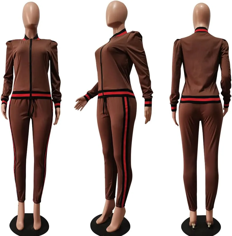 Akmipoem Women's 2 Pieces Outfits Long Sleeve Zipper Jacket and Pants Set Tracksuits