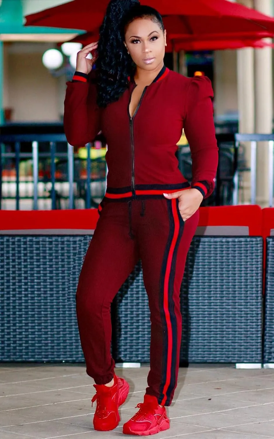 Akmipoem Women's 2 Pieces Outfits Long Sleeve Zipper Jacket and Pants Set Tracksuits
