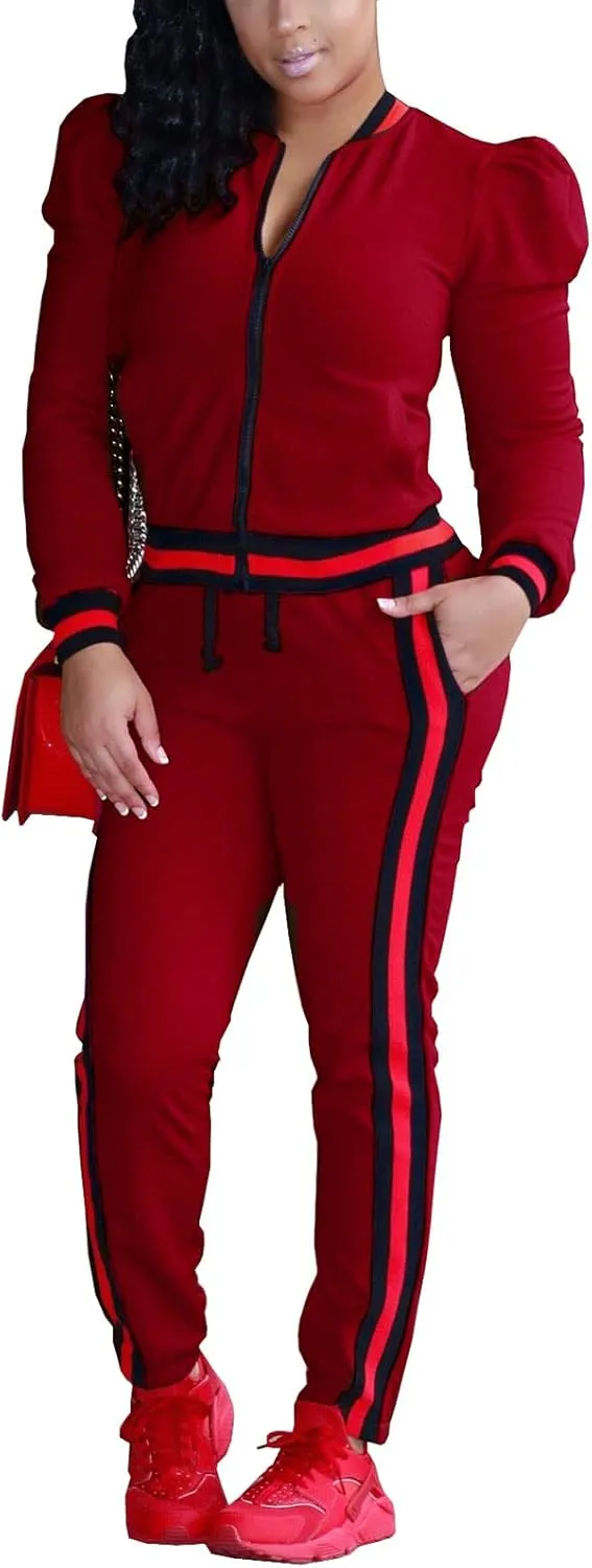 Akmipoem Women's 2 Pieces Outfits Long Sleeve Zipper Jacket and Pants Set Tracksuits