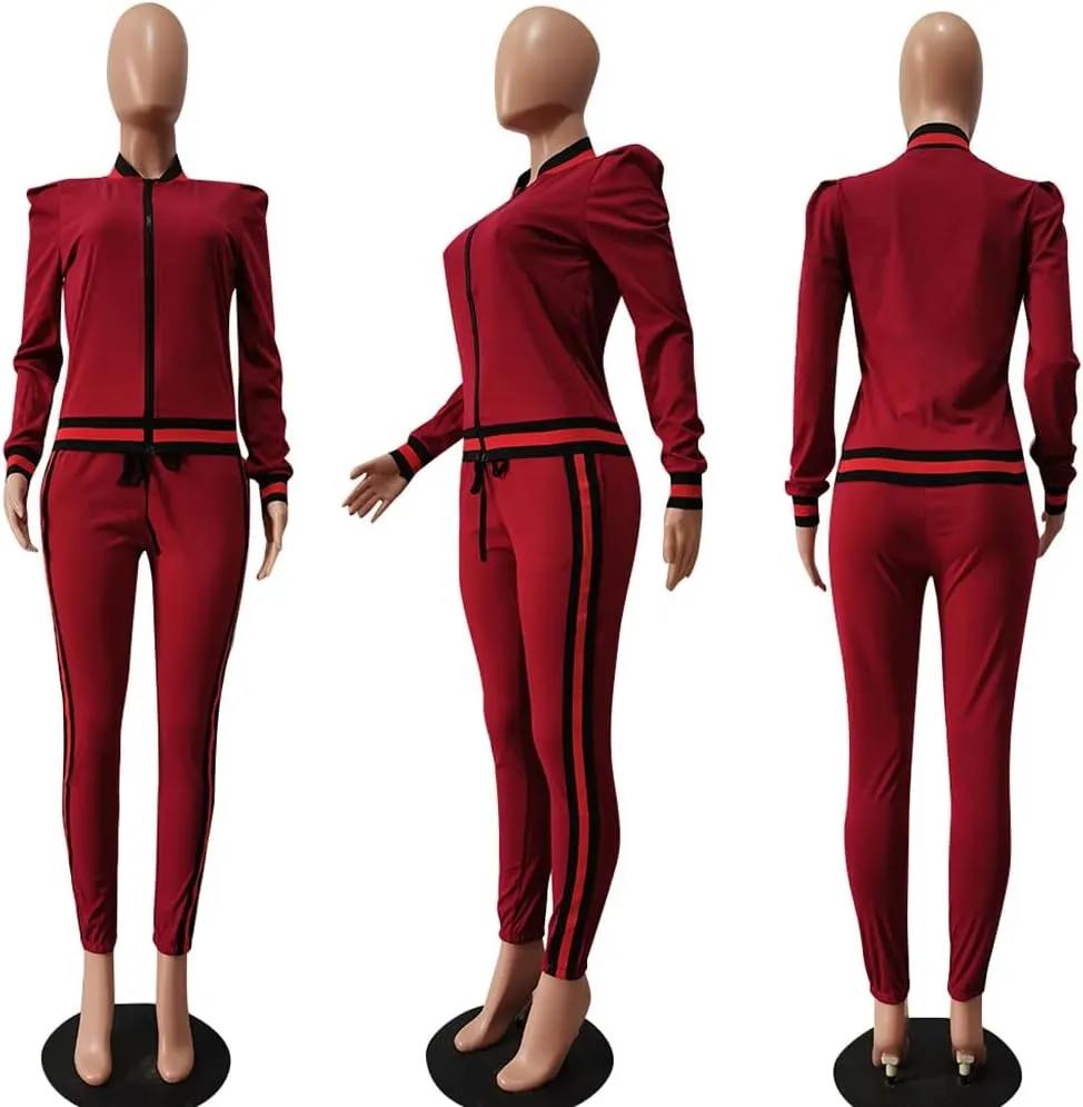 Akmipoem Women's 2 Pieces Outfits Long Sleeve Zipper Jacket and Pants Set Tracksuits