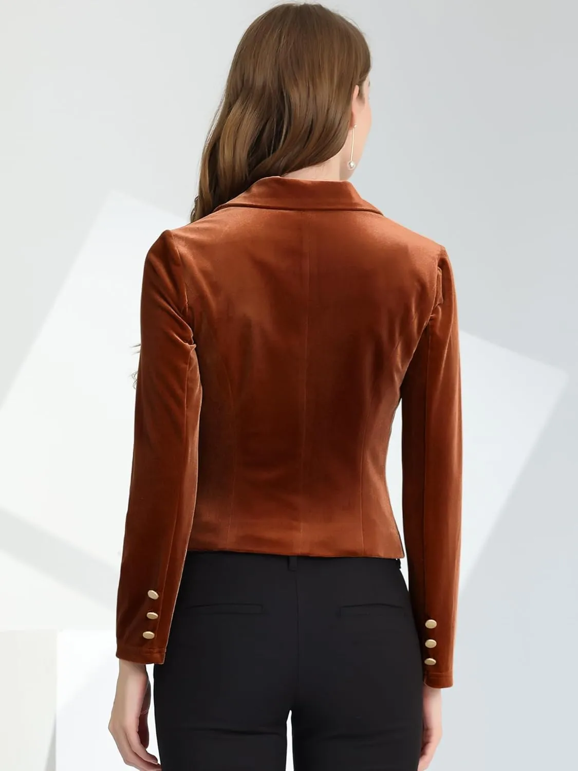 Allegra K Women's 1 Button Velvet Blazer Lapel Business Office Christmas Crop Suit Jacket