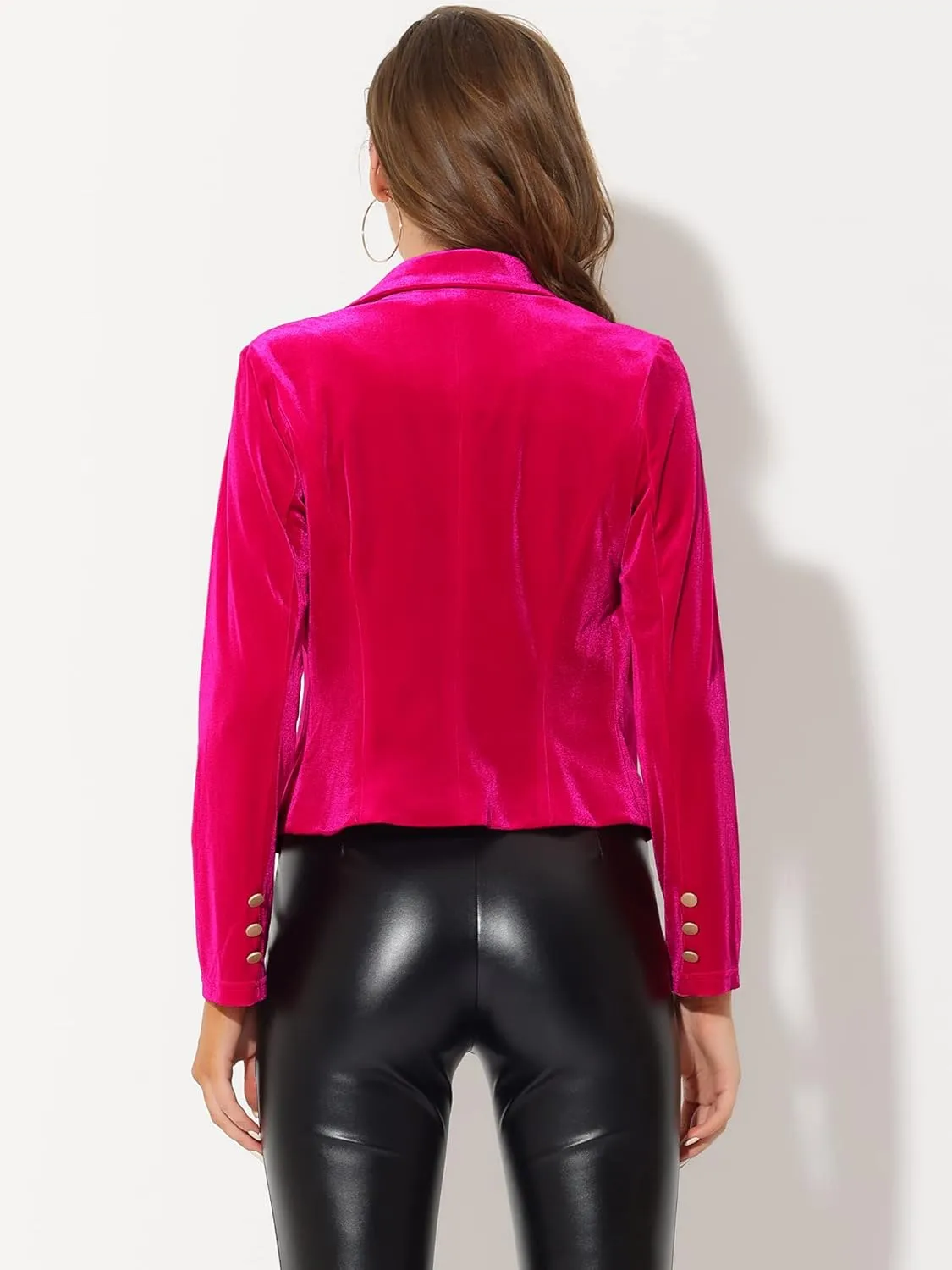 Allegra K Women's 1 Button Velvet Blazer Lapel Business Office Christmas Crop Suit Jacket