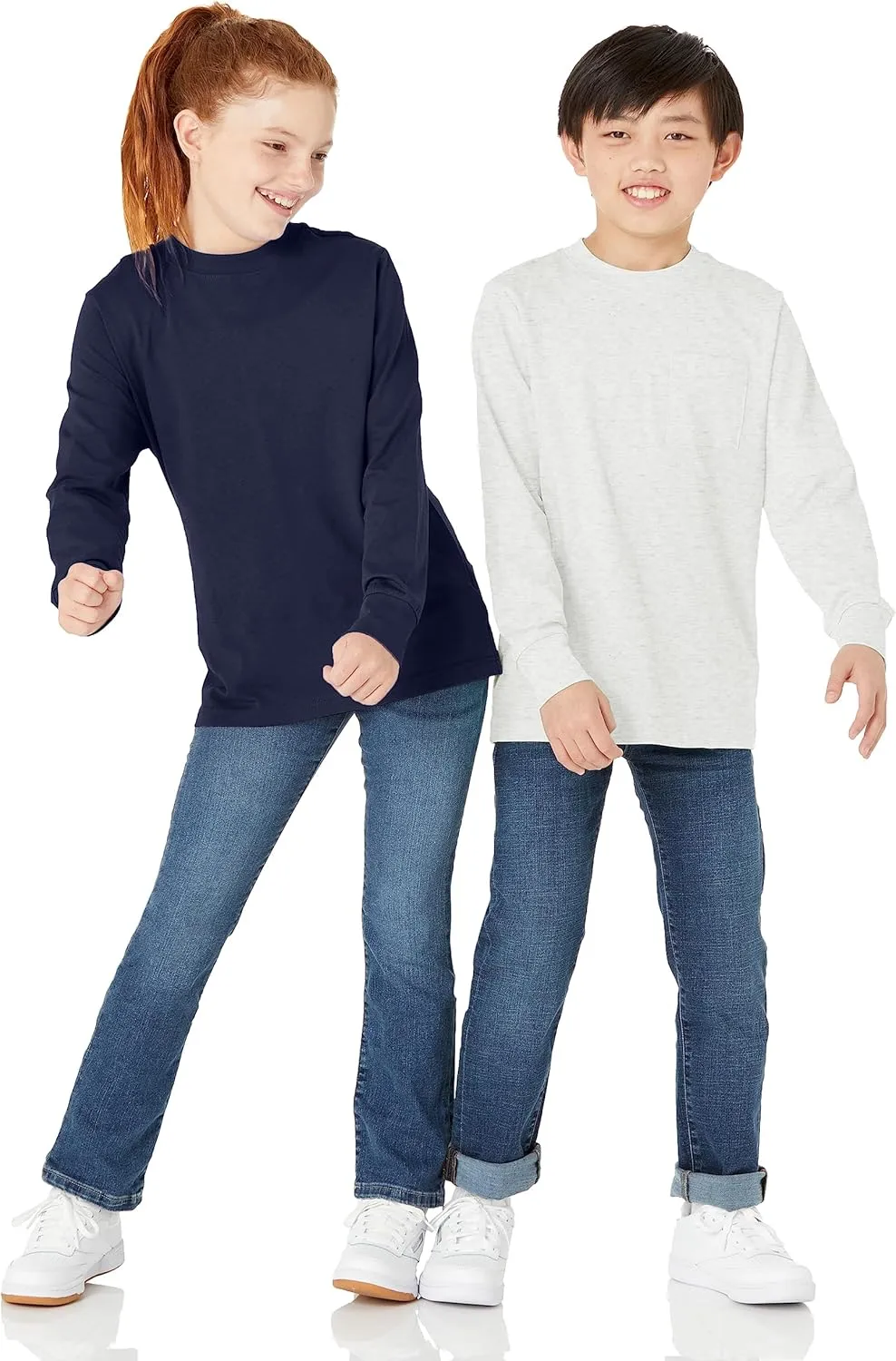 Amazon Essentials Unisex Kids and Toddlers' Long-Sleeve Rib Cuff T-Shirt, Pack of 2
