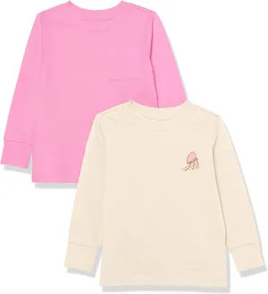 Amazon Essentials Unisex Kids and Toddlers' Long-Sleeve Rib Cuff T-Shirt, Pack of 2