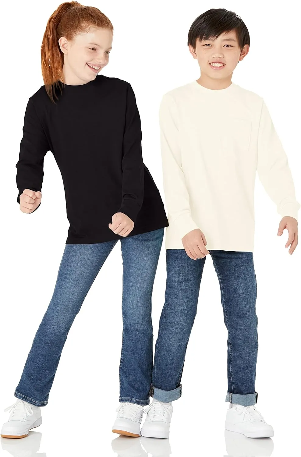 Amazon Essentials Unisex Kids and Toddlers' Long-Sleeve Rib Cuff T-Shirt, Pack of 2