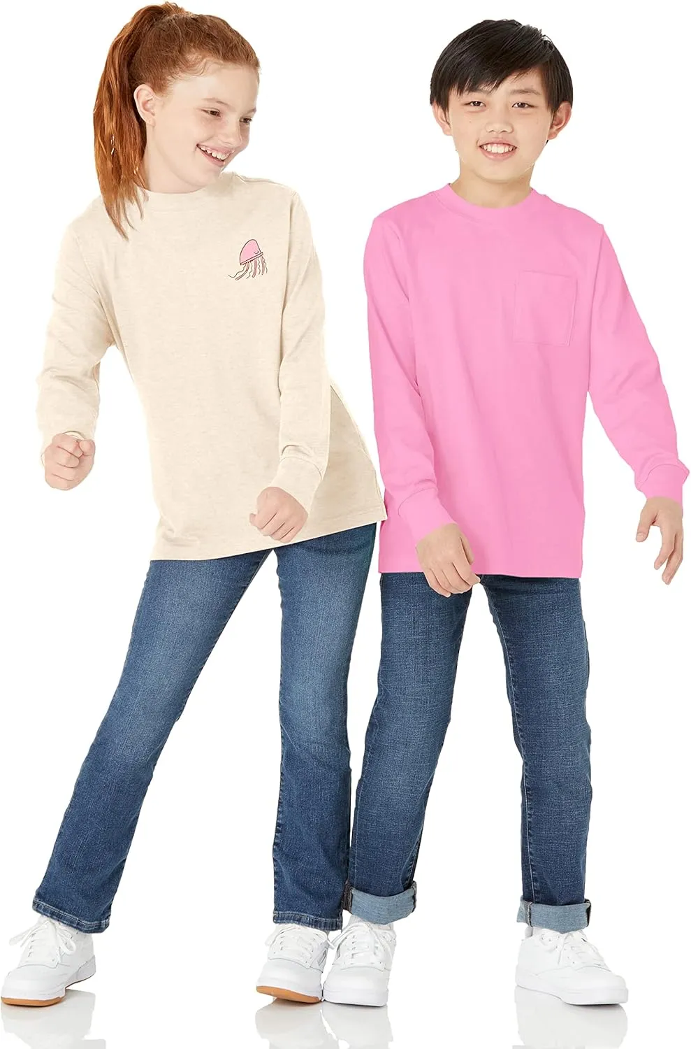 Amazon Essentials Unisex Kids and Toddlers' Long-Sleeve Rib Cuff T-Shirt, Pack of 2