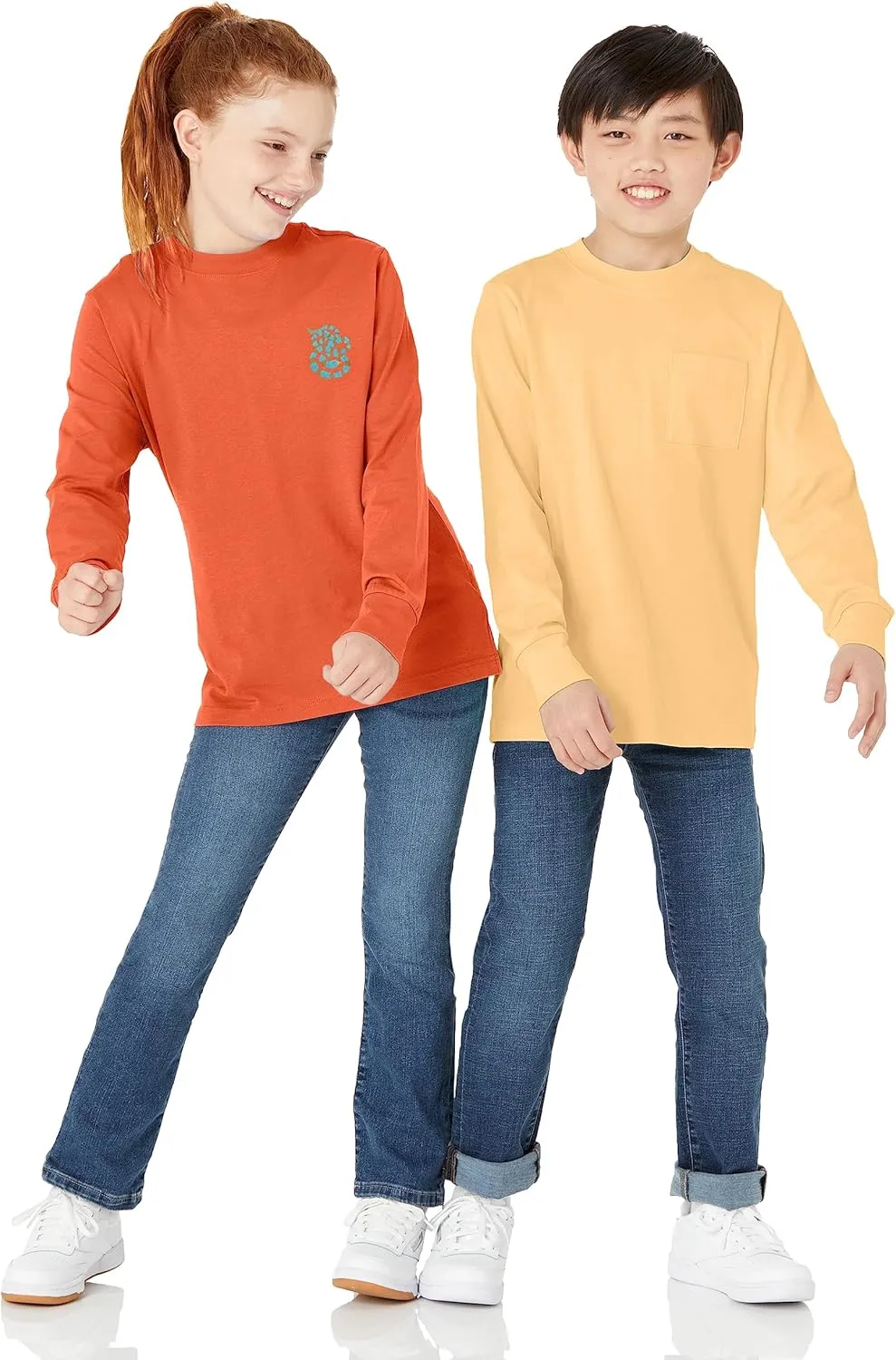 Amazon Essentials Unisex Kids and Toddlers' Long-Sleeve Rib Cuff T-Shirt, Pack of 2