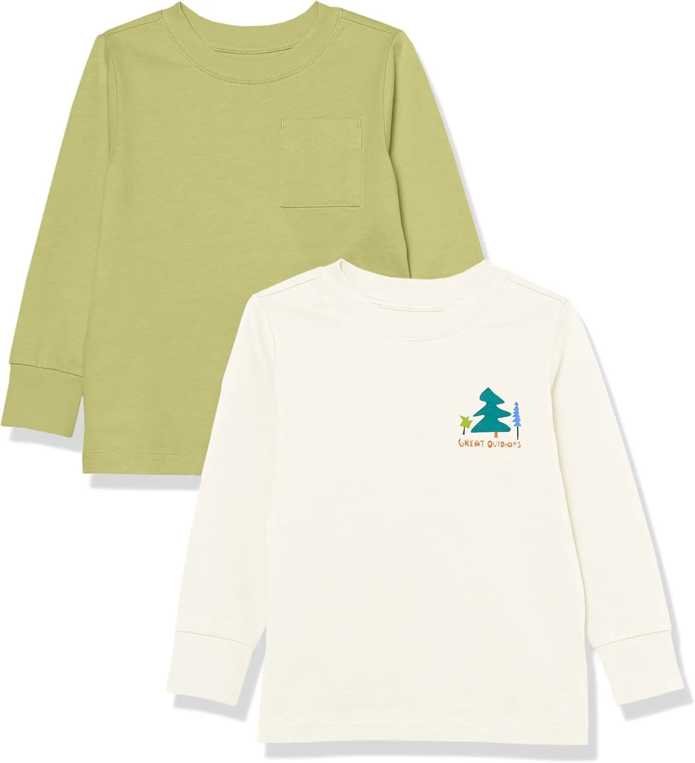 Amazon Essentials Unisex Kids and Toddlers' Long-Sleeve Rib Cuff T-Shirt, Pack of 2