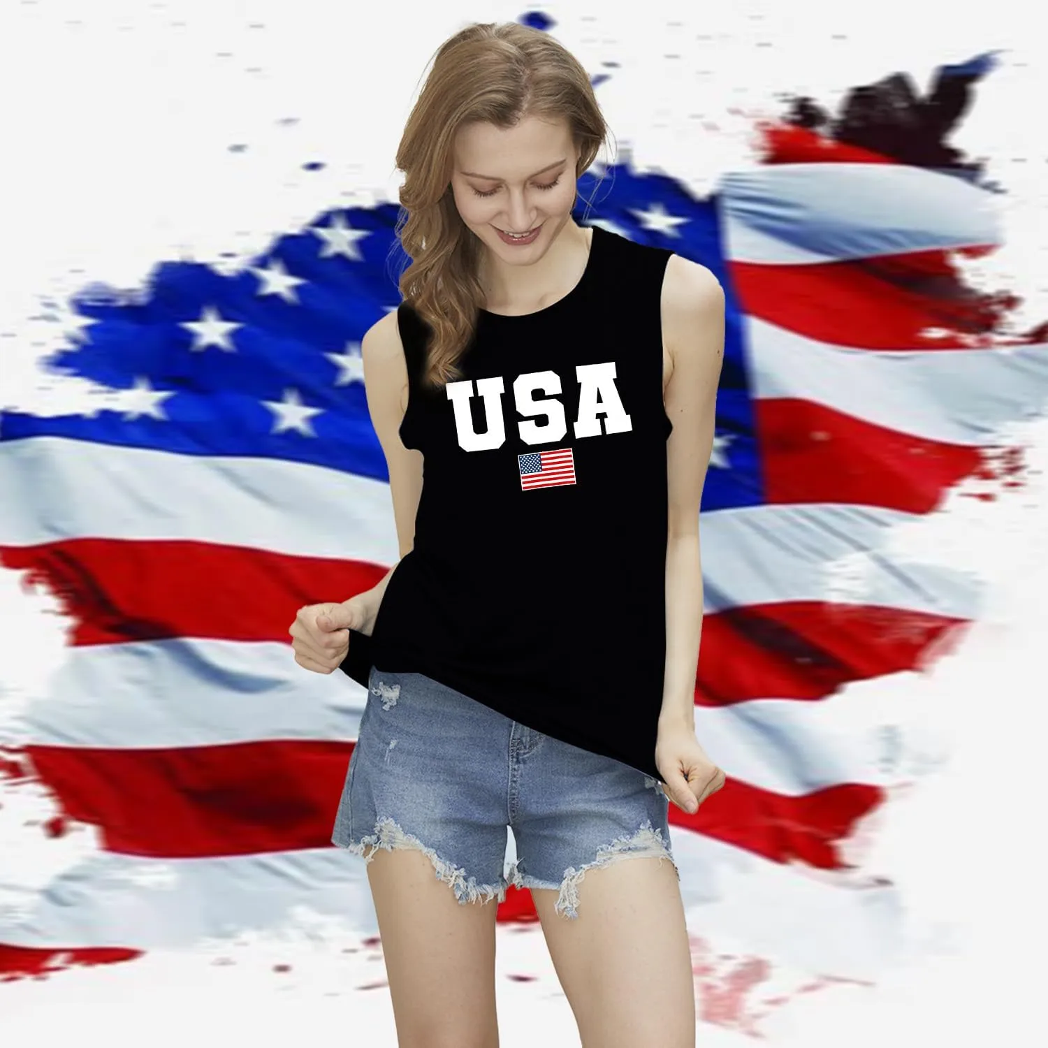 American Flag Tank Tops Women 4th of July Patriotic Shirts USA Stars Stripes Sleeveless Vest