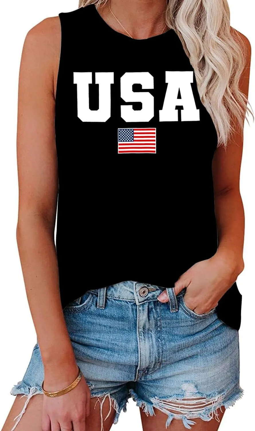 American Flag Tank Tops Women 4th of July Patriotic Shirts USA Stars Stripes Sleeveless Vest